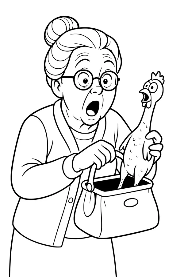 Free Grandma Coloring Page - Funny Purse Surprise (Printable PDF)