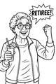Free Retirement Coloring Page - Happy Grandma Retiree Celebration (Printable PDF)