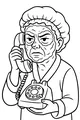 Free Grandma Coloring Page - Elderly Grandmother With Vintage Rotary Phone (Printable PDF)