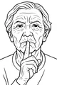Free Grandma Coloring Page - Elderly Lady With Shh Gesture (Printable PDF)
