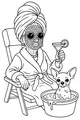 Free Grandma Coloring Page - Elderly Lady Spa Day With Chihuahua (Printable PDF)
