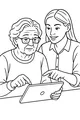 Free Grandma And Granddaughter Coloring Page - Learning Tablet Together (Printable PDF)