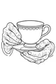 Free Grandparents Coloring Page - Elderly Hands Holding Teacup (Printable PDF)