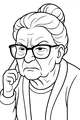 Free Grandma Coloring Page - Elderly Woman With Glasses Portrait (Printable PDF)