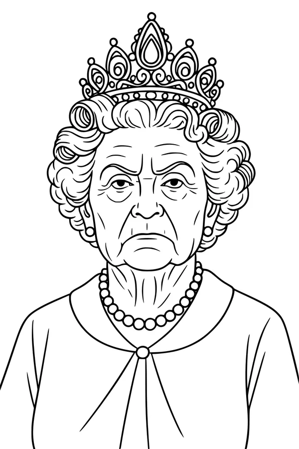 Free Grandma Coloring Page - Elderly Grandmother Portrait With Tiara (Printable PDF)