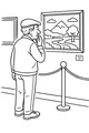Free Grandpa Coloring Page - Elderly Man in Museum Art Gallery (Printable PDF)