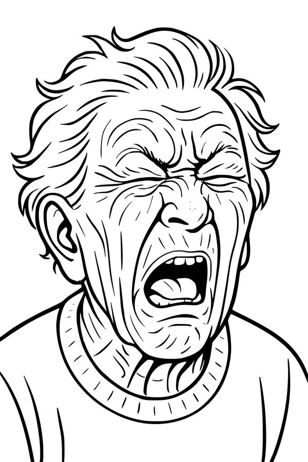 Free Grandpa Coloring Page - Elderly Man Yawning Portrait (Printable PDF)