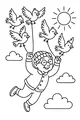 Free Grandpa Coloring Page - Elderly Man Flying With Birds (Printable PDF)