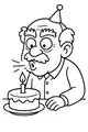 Free Grandpa Coloring Page - Elderly Grandfather Blowing Out Birthday Candle (Printable PDF)