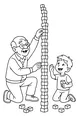 Free Grandpa And Grandson Coloring Page - Building A Tall Block Tower (Printable PDF)