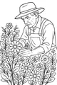 Free Grandpa Gardening Coloring Page - Peaceful Daisy Retirement Garden (Printable PDF)