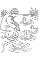 Free Grandpa Coloring Page - Elderly Man Feeding Ducks at Pond (Printable PDF)