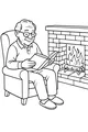Free Grandpa Retirement Coloring Page - Cozy Reading by the Fireplace (Printable PDF)