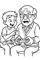 Free Grandpa Coloring Page - Playing Video Games with Grandson (Printable PDF)