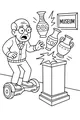 Free Grandpa Coloring Page - Elderly Man on Hoverboard in Museum (Printable PDF)