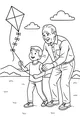 Free Grandfather And Grandson Coloring Page - Windy Day Kite Flying In The Park (Printable PDF)