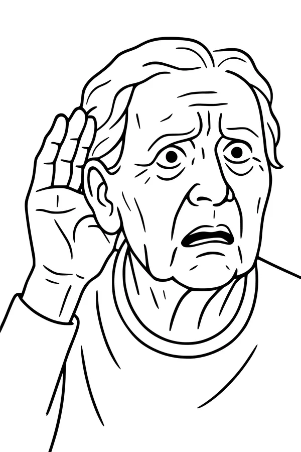 Free Grandpa Coloring Page - Elderly Grandfather Listening Portrait (Printable PDF)