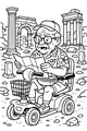 Free Grandpa Coloring Page - Elderly Tourist on Mobility Scooter in Ancient Ruins (Printable PDF)