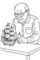 Free Grandpa Retirement Coloring Page - Building a Model Sailboat Hobby (Printable PDF)
