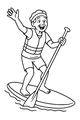 Free Grandpa Retirement Coloring Page - Paddleboarding Beach Adventure (Printable PDF)