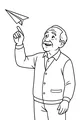 Free Grandpa Retirement Coloring Page - Smiling Senior With Paper Airplane (Printable PDF)
