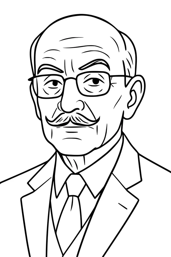 Free Grandpa Coloring Page - Elderly Grandfather Portrait in Suit (Printable PDF)