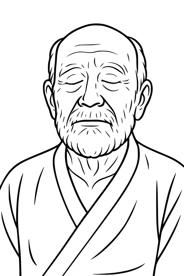 Free Grandpa Coloring Page - Calm Elderly Portrait in Robe (Printable PDF)