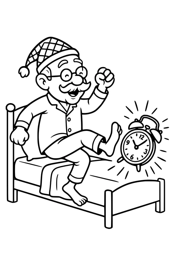 Free Grandpa Retirement Coloring Page - Funny Pajama Morning (Printable PDF)