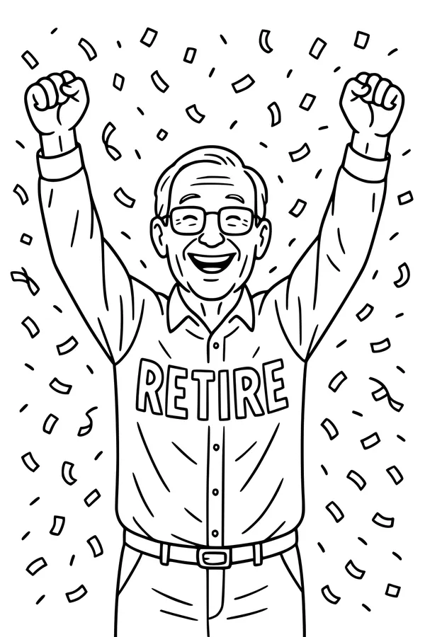 Free Grandpa Retirement Coloring Page - Happy Confetti Celebration (Printable PDF)