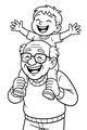 Free Grandpa Coloring Page - Laughing Boy Shoulder Ride (Printable PDF)