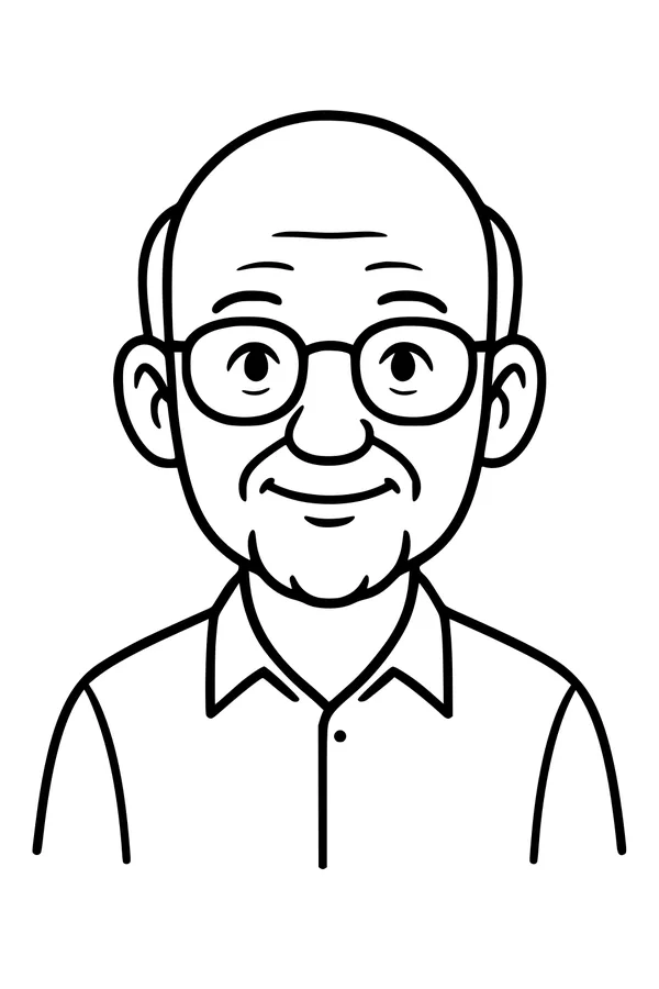 Free Grandpa Coloring Page - Smiling Elderly Man Portrait (Printable PDF)