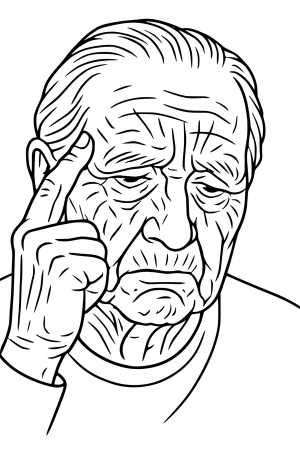 Free Grandpa Coloring Page - Thoughtful Elderly Portrait (Printable PDF)