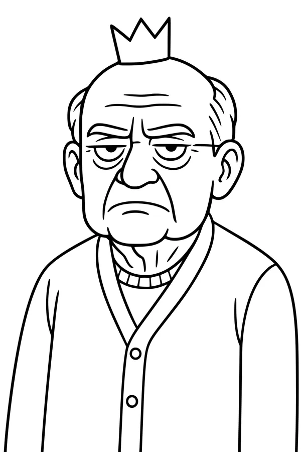 Free Grandpa Coloring Page - Elderly Man With Party Crown (Printable PDF)