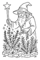 Free Grandpa Wizard Coloring Page - Magical Herb Garden Care (Printable PDF)