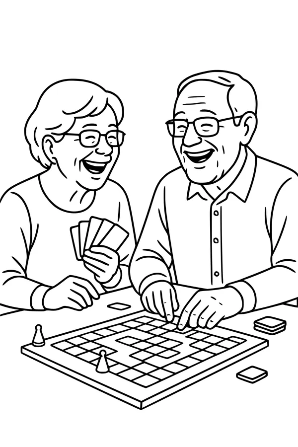 Free Grandparents Retirement Coloring Page - Fun Game Night Laughs (Printable PDF)