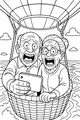 Free Grandparents Coloring Page - Elderly Couple Hot Air Balloon Selfie (Printable PDF)