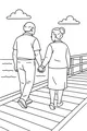 Free Grandparents Retirement Coloring Page - Peaceful Pier Stroll (Printable PDF)
