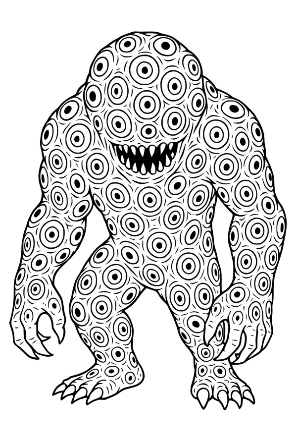 Free Monster Coloring Page - Grinning Many-Eyed Creature (Printable PDF)