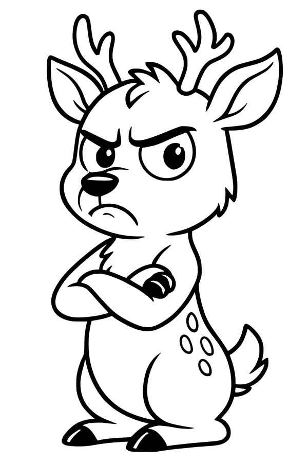 Free Deer Coloring Page - Grumpy Cartoon Deer Standing Upright (Printable PDF)