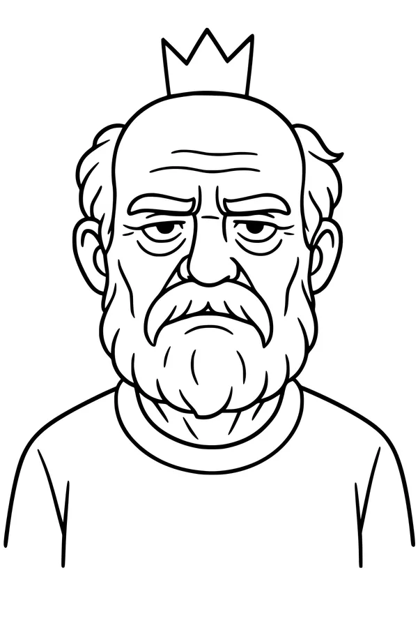 Free Grandpa Coloring Page - Grumpy Grandfather With Crown Portrait (Printable PDF)