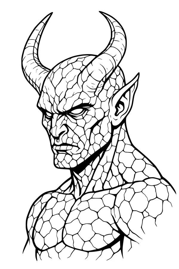 Free Monster Coloring Page - Grumpy Horned Rock Creature Bust (Printable PDF)