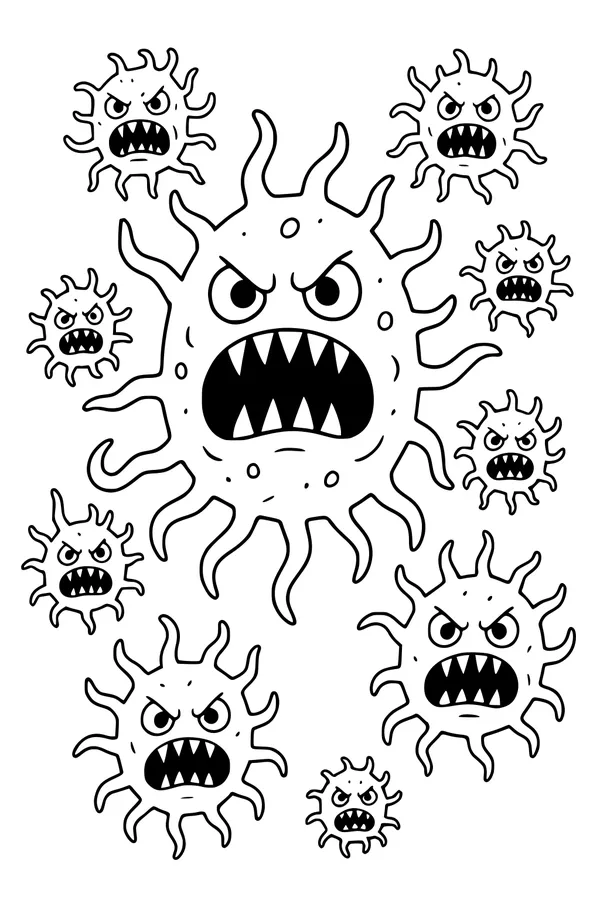 Free Kraken Sea Monsters Coloring Page - Grumpy Tentacle Swarm (Printable PDF)
