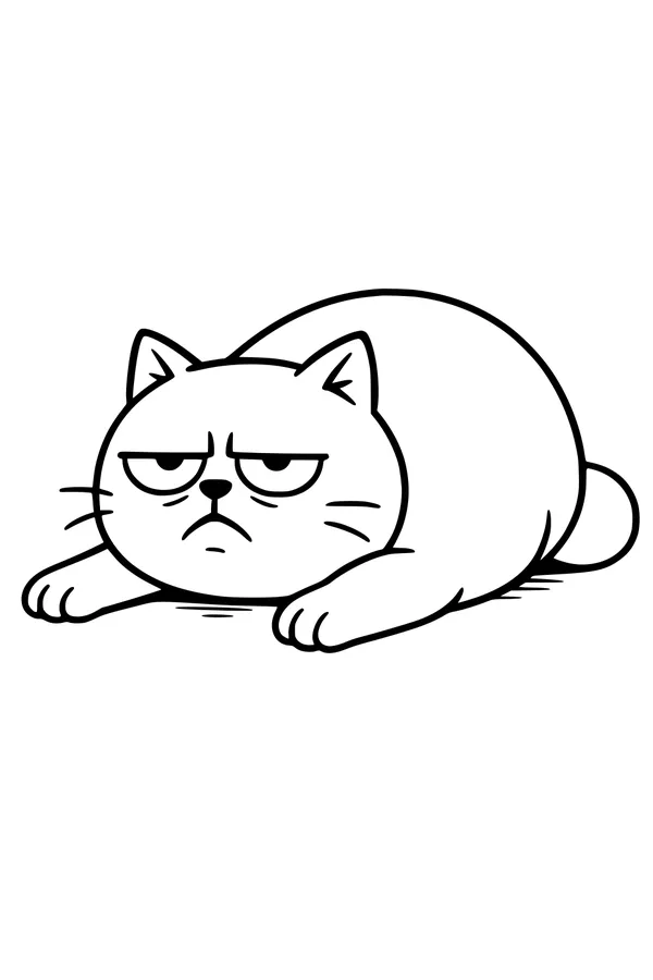 Free Cat Coloring Page - Grumpy Chubby Pet on Carpet (Printable PDF)