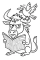 Free Wildebeest Coloring Page - Cartoon Wildebeest Reading With Bird (Printable PDF)