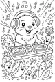 Free Guinea Pig Coloring Page - DJ Veggie Dance Party Scene (Printable PDF)
