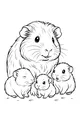 Free Guinea Pig Coloring Page - Mama With Three Baby Pups (Printable PDF)