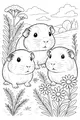 Free Guinea Pig Coloring Page - Three Pigs in a Wildflower Meadow (Printable PDF)