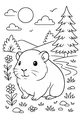 Free Guinea Pig Coloring Page - Sunny Meadow Morning Scene (Printable PDF)