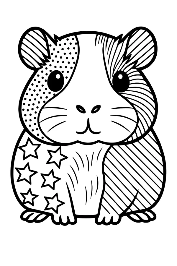 Free Guinea Pig Coloring Page - Patchwork Stars and Stripes Pet (Printable PDF)
