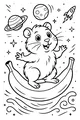 Free Guinea Pig Coloring Page - Banana Rocket Ride in Outer Space (Printable PDF)